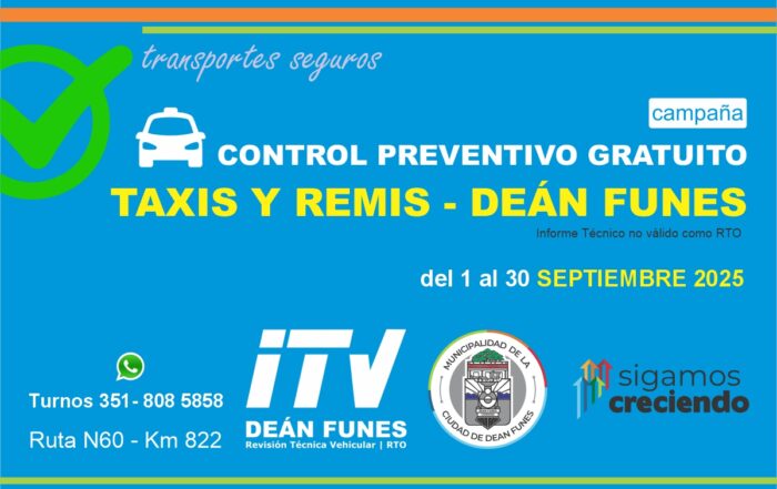 Campaña de Control Preventivo Gratuito para Taxis y Remis de Deán Funes - Septiembre 2025